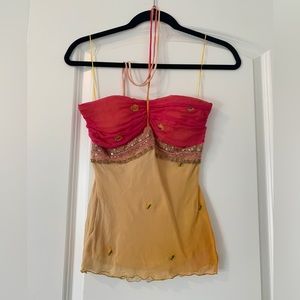 Never Worn ANNA PAUL Pink & Yellow Silk Top
